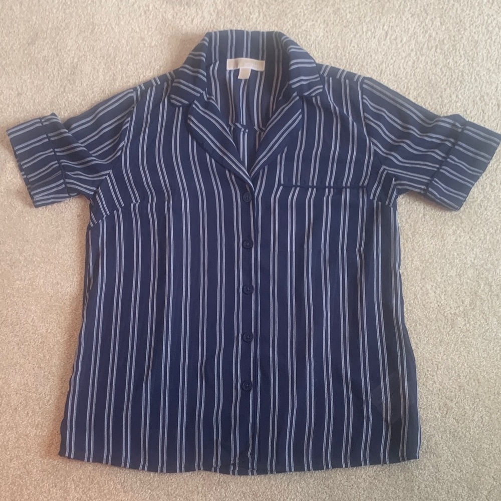 Michael Kors Navy and White Striped Blouse